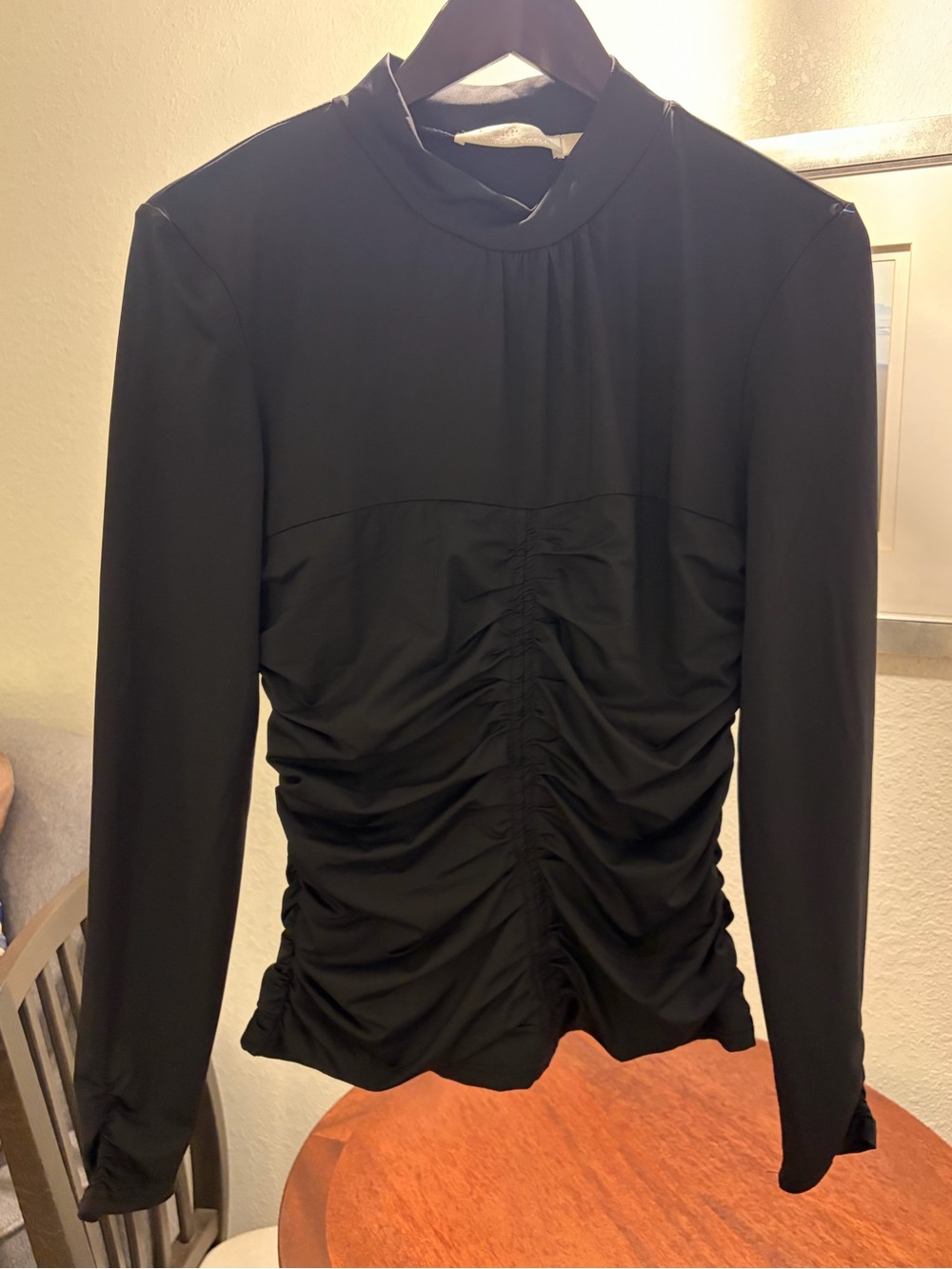 Rachel Parcell Black Ruched Long-Sleeve Mock Neck Top